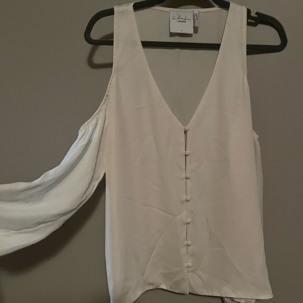 Revolve L’ Acadamie Ivory Button Front Cold Shoul… - image 4